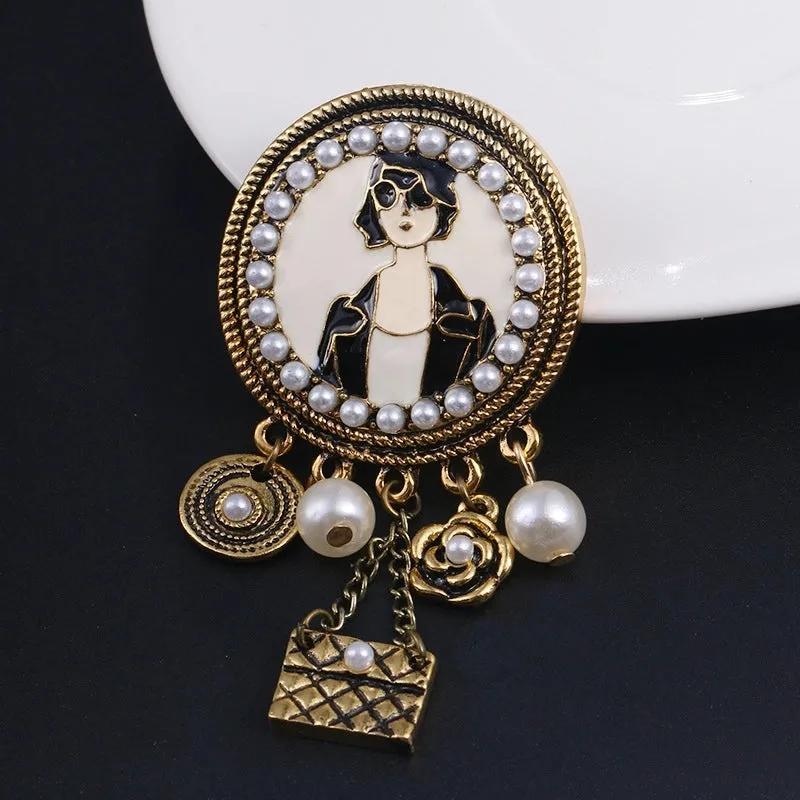 Retro Pin Portrait Alloy Plating Rhinestones Women'S Brooches