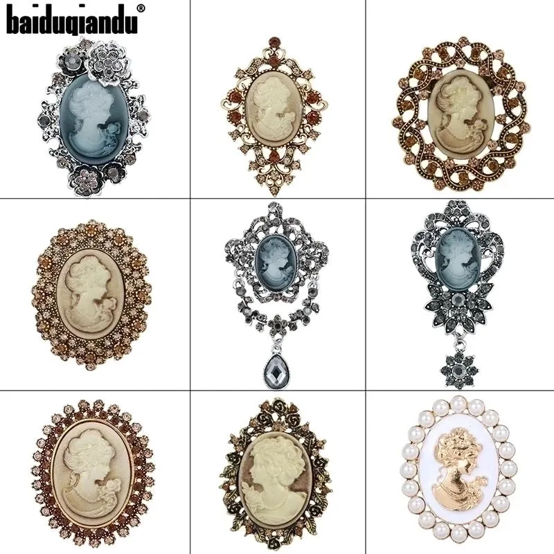 Retro Pin Portrait Alloy Plating Rhinestones Women'S Brooches