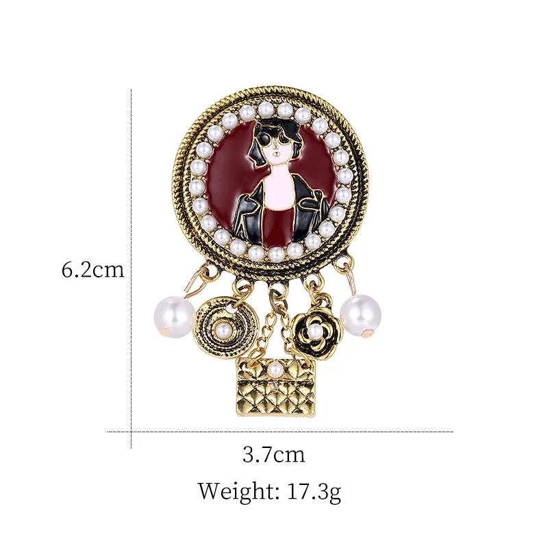 Retro Pin Portrait Alloy Plating Rhinestones Women'S Brooches