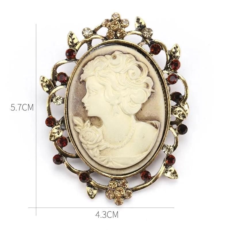 Retro Pin Portrait Alloy Plating Rhinestones Women'S Brooches