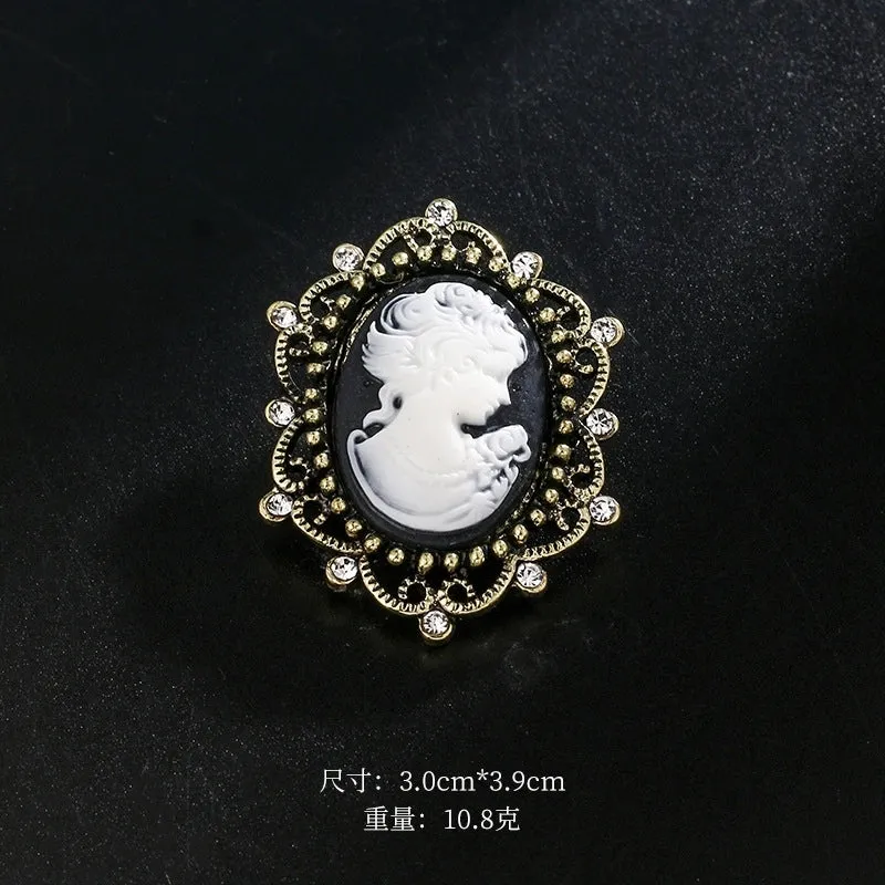 Retro Pin Portrait Alloy Plating Rhinestones Women'S Brooches