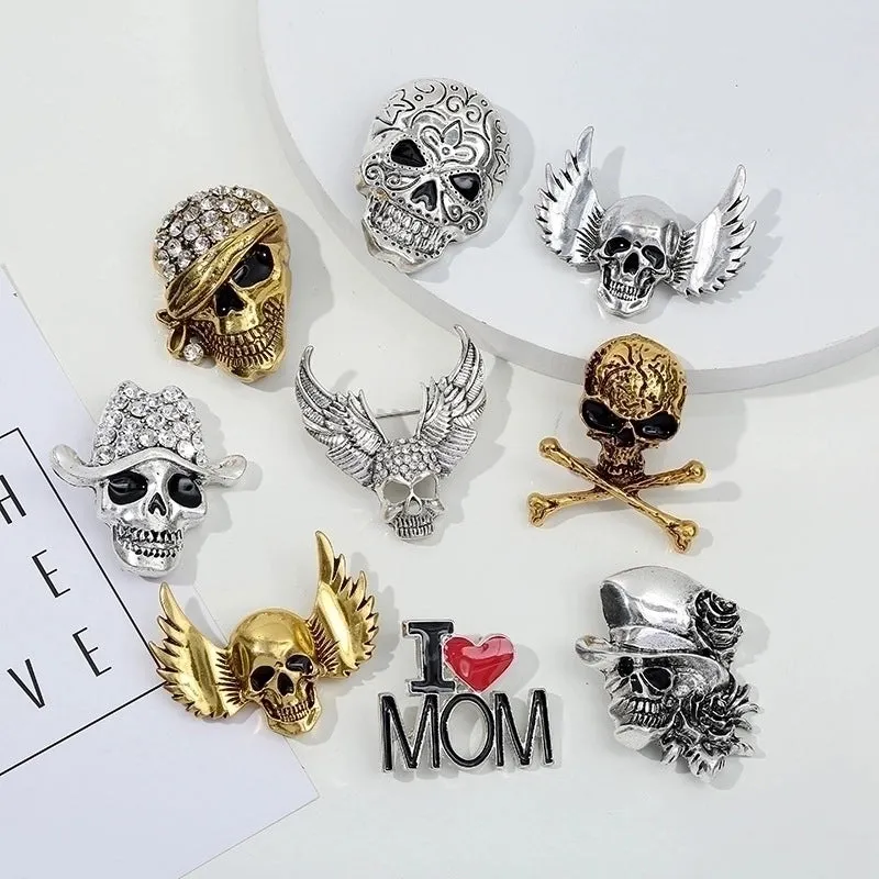 Retro Skull Alloy Enamel Artificial Diamond Unisex Brooches