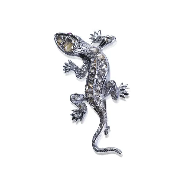 Rose Cut Diamond Lizard Pin