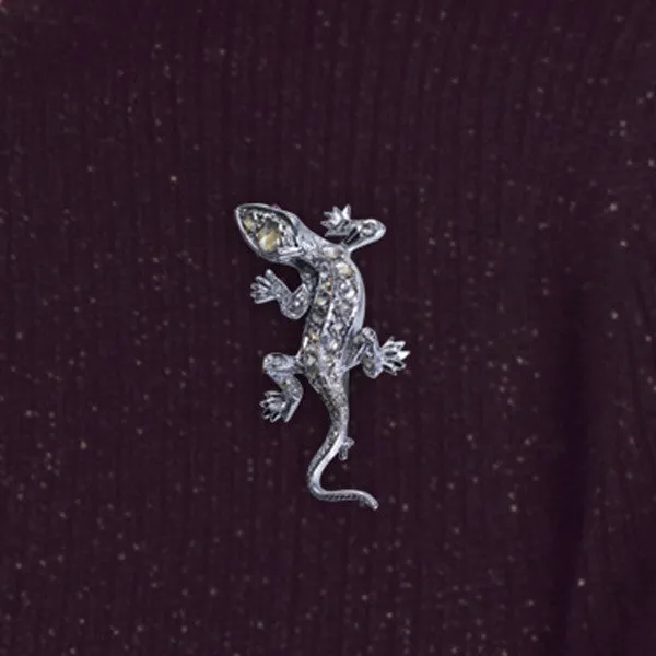 Rose Cut Diamond Lizard Pin