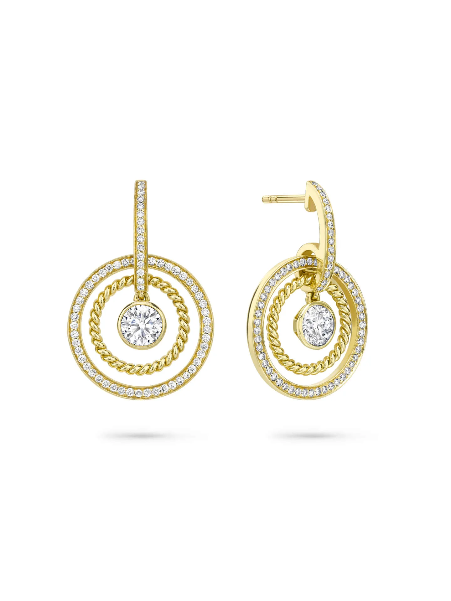 Roulette Single Stone Yellow Gold Drop Earrings