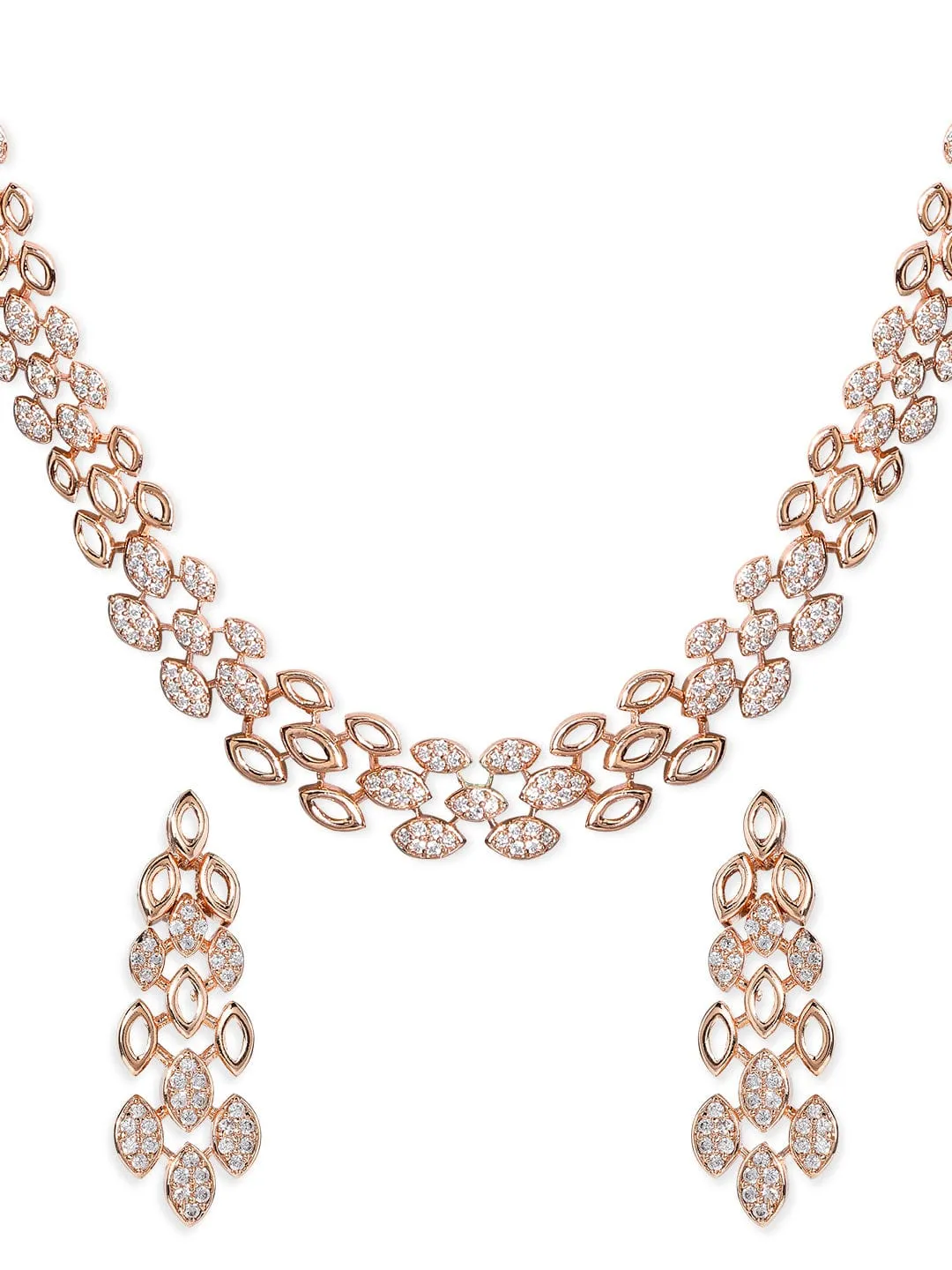 Rubans Rose Gold Plated Zirconia Stone Studded Handcrafted Necklace Set.