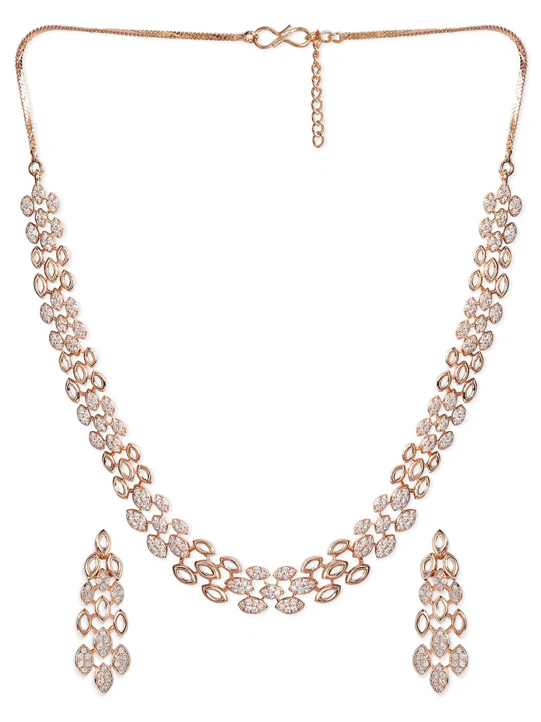 Rubans Rose Gold Plated Zirconia Stone Studded Handcrafted Necklace Set.