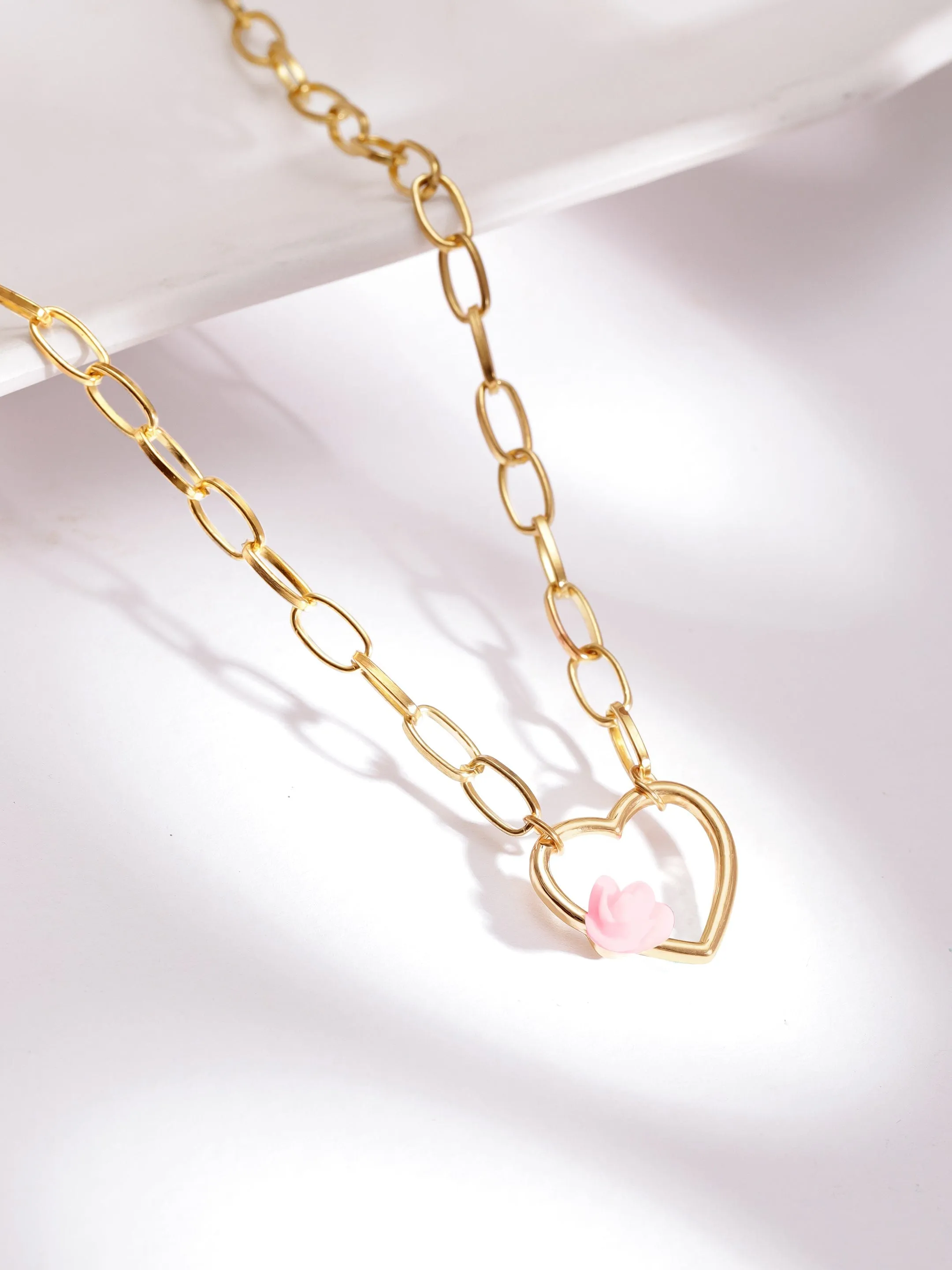 Rubans Voguish 18K Gold plated White Butterfly with a Heart charm Cuban Link chain Triple Layered Necklace