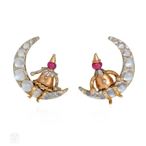 Rubel Retro moonstone and ruby man on the moon pins