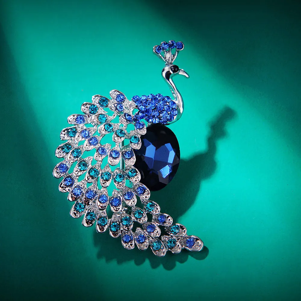 SB328 - Retro Crystal Peacock Brooch