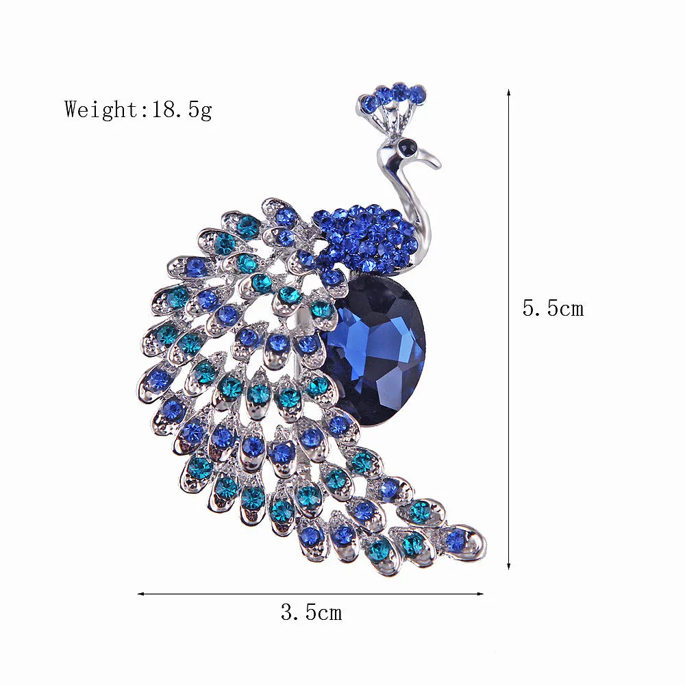 SB328 - Retro Crystal Peacock Brooch