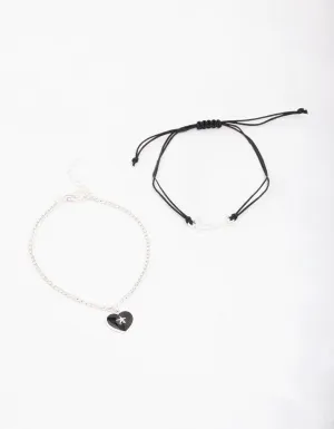 Silver Diamante Heart Love Bracelet Pack