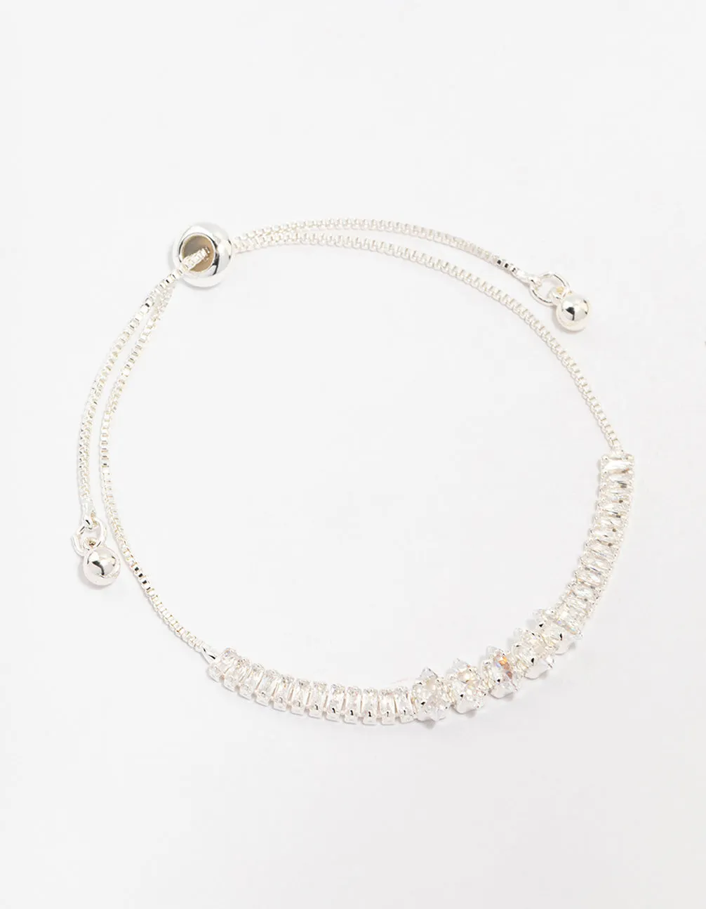 Silver Plated Brass  Tennis Marquise Baguette Bracelet