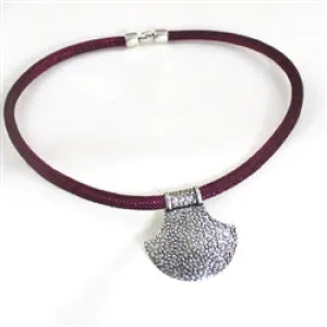 Silver Shield Pendant on Maroon Metallic Cord Necklace