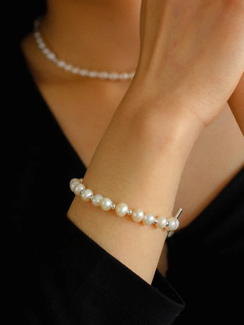 Simple Elegant Ot Pearl Silver Bracelet