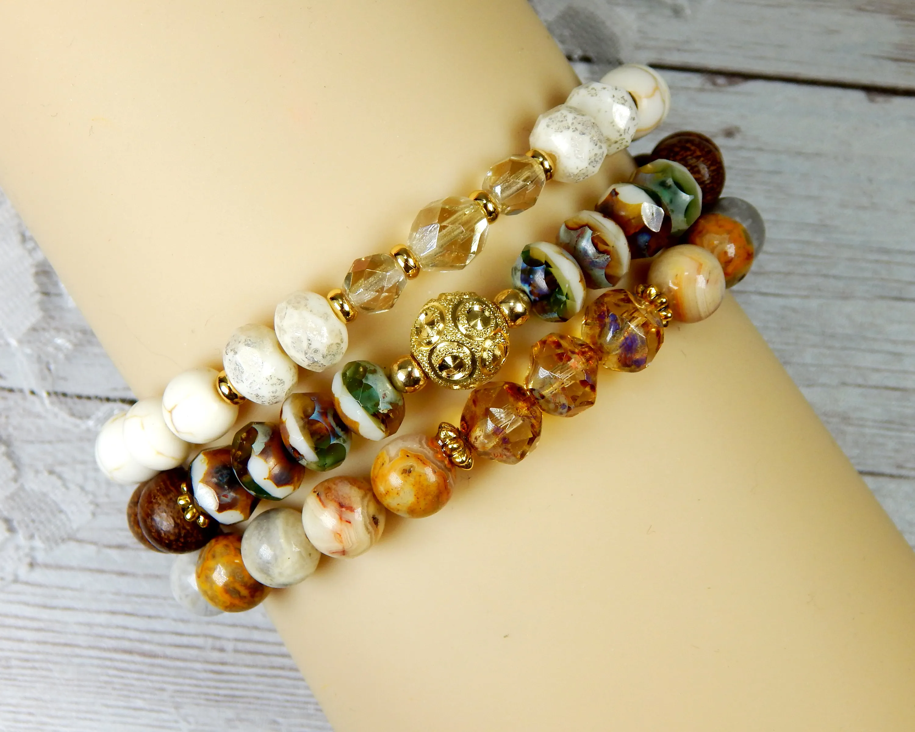 Stacked Beaded Bracelet Set - Gemstone Bracelets - Set of 3 Bracelets