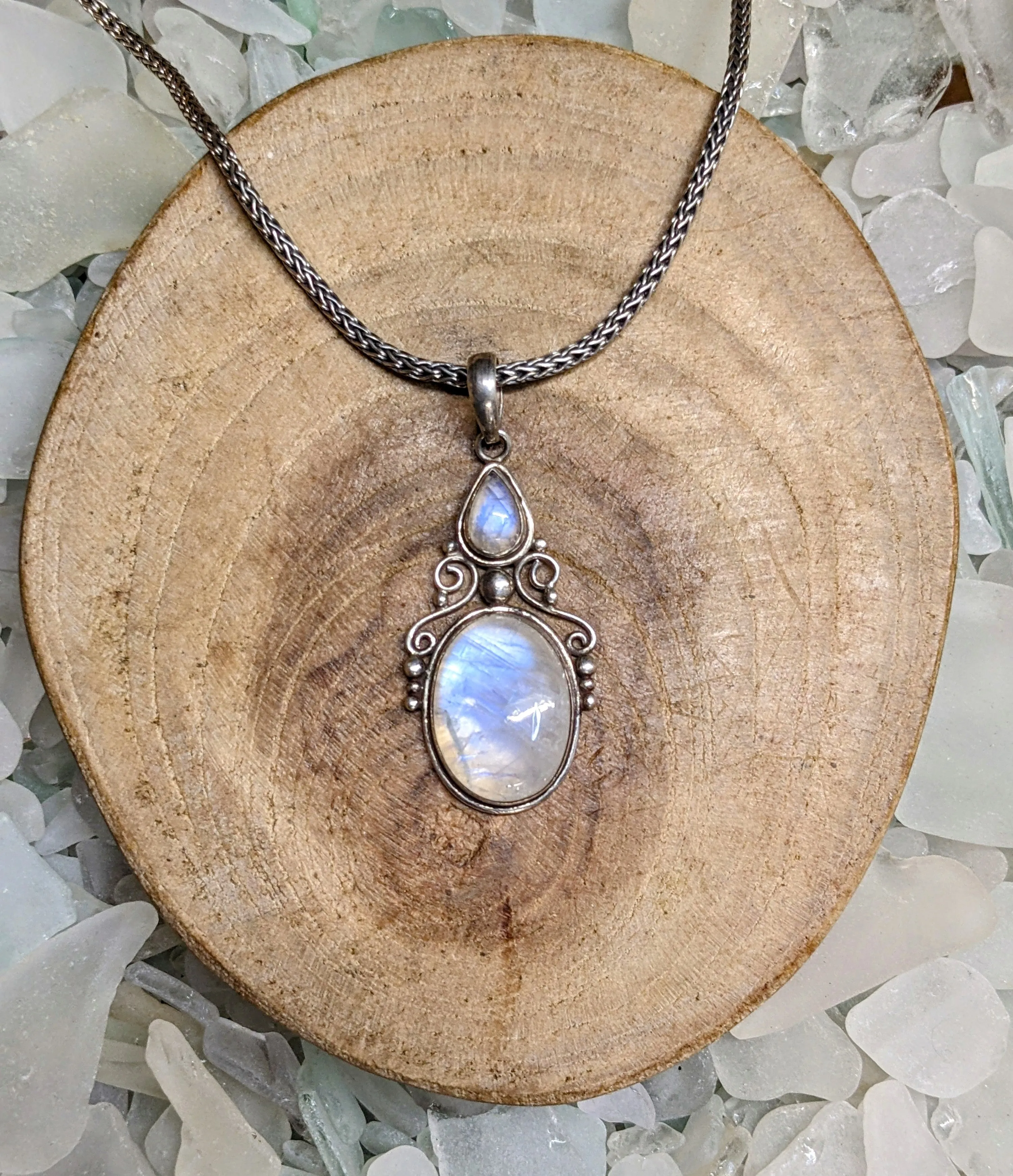 Statement Moonstone Scroll Detail Pendant