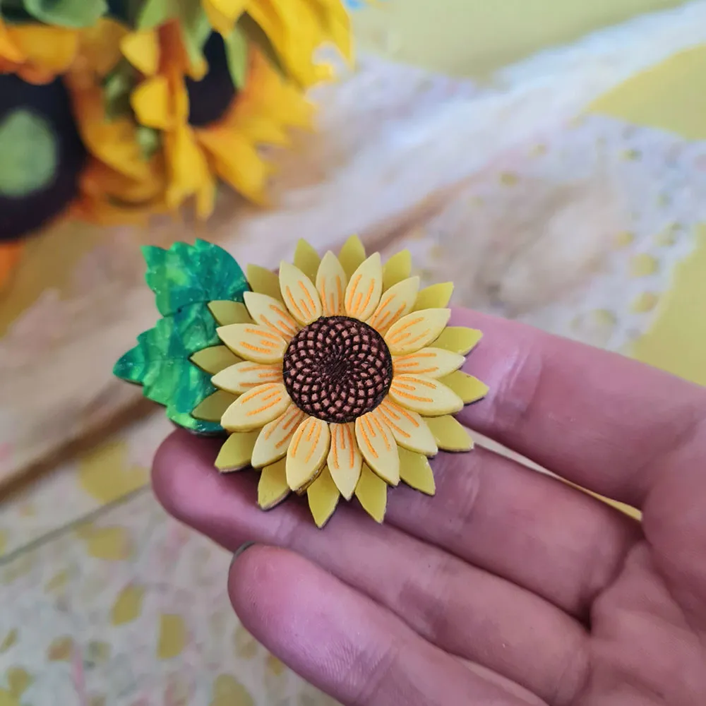 Sunflower Pin Brooch by Cherryloco