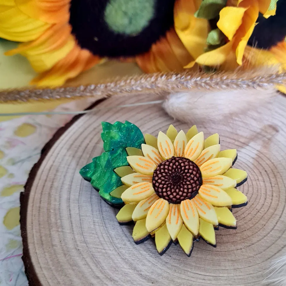 Sunflower Pin Brooch by Cherryloco