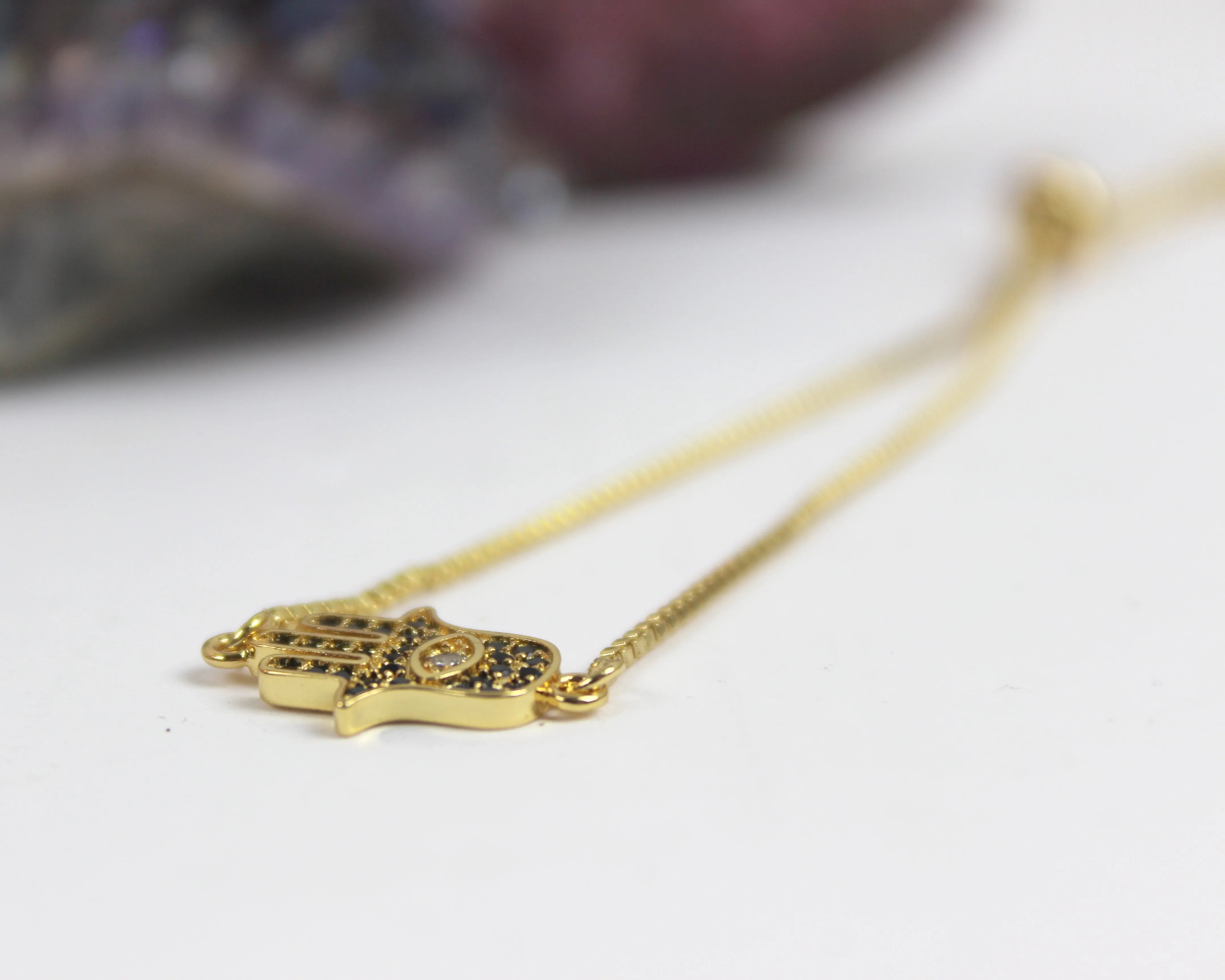 Talk to the Hand // Hamsa Chain Lariat Bracelet, Black or Gold, A Modern Bohemian // BH-B003