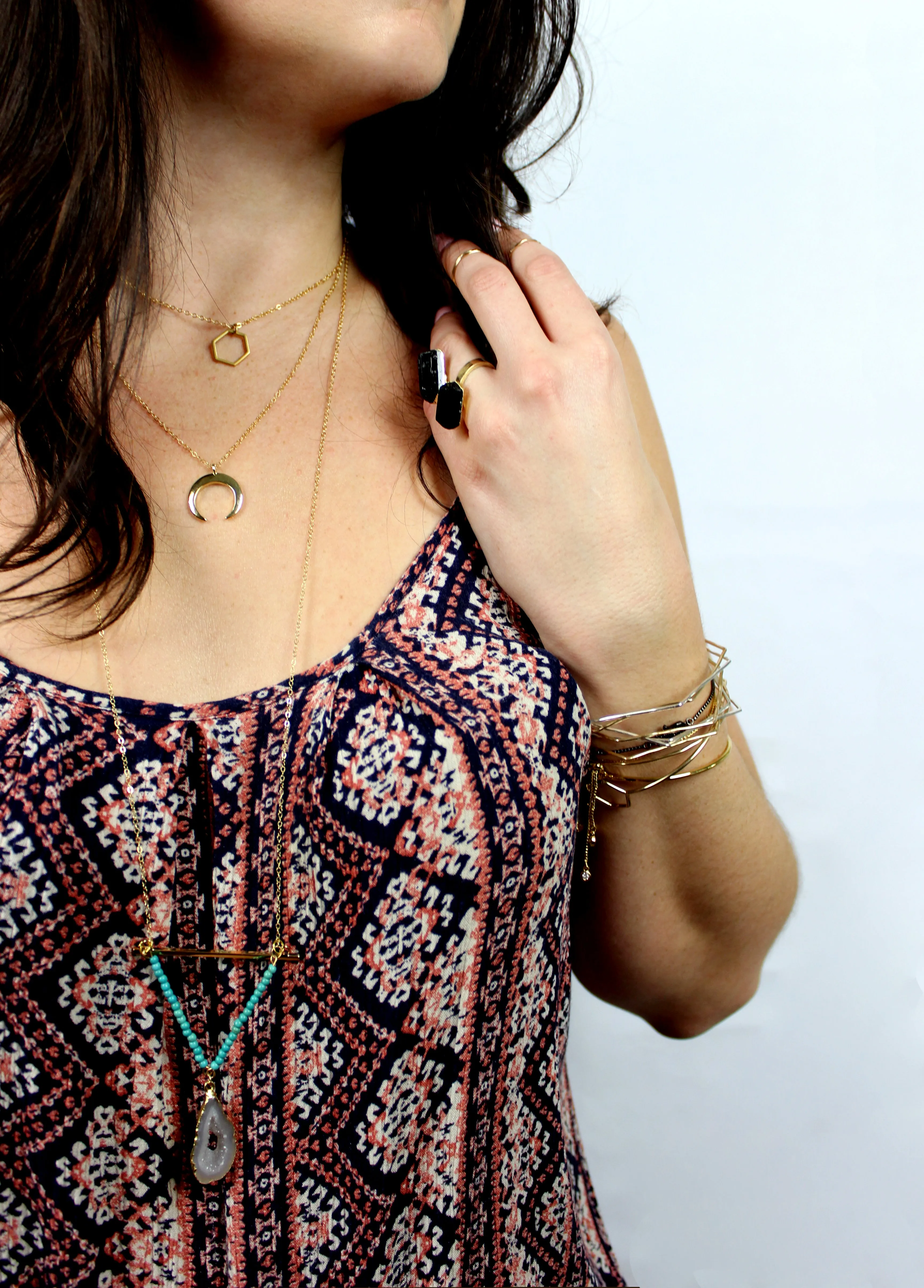 Talk to the Hand // Hamsa Chain Lariat Bracelet, Black or Gold, A Modern Bohemian // BH-B003