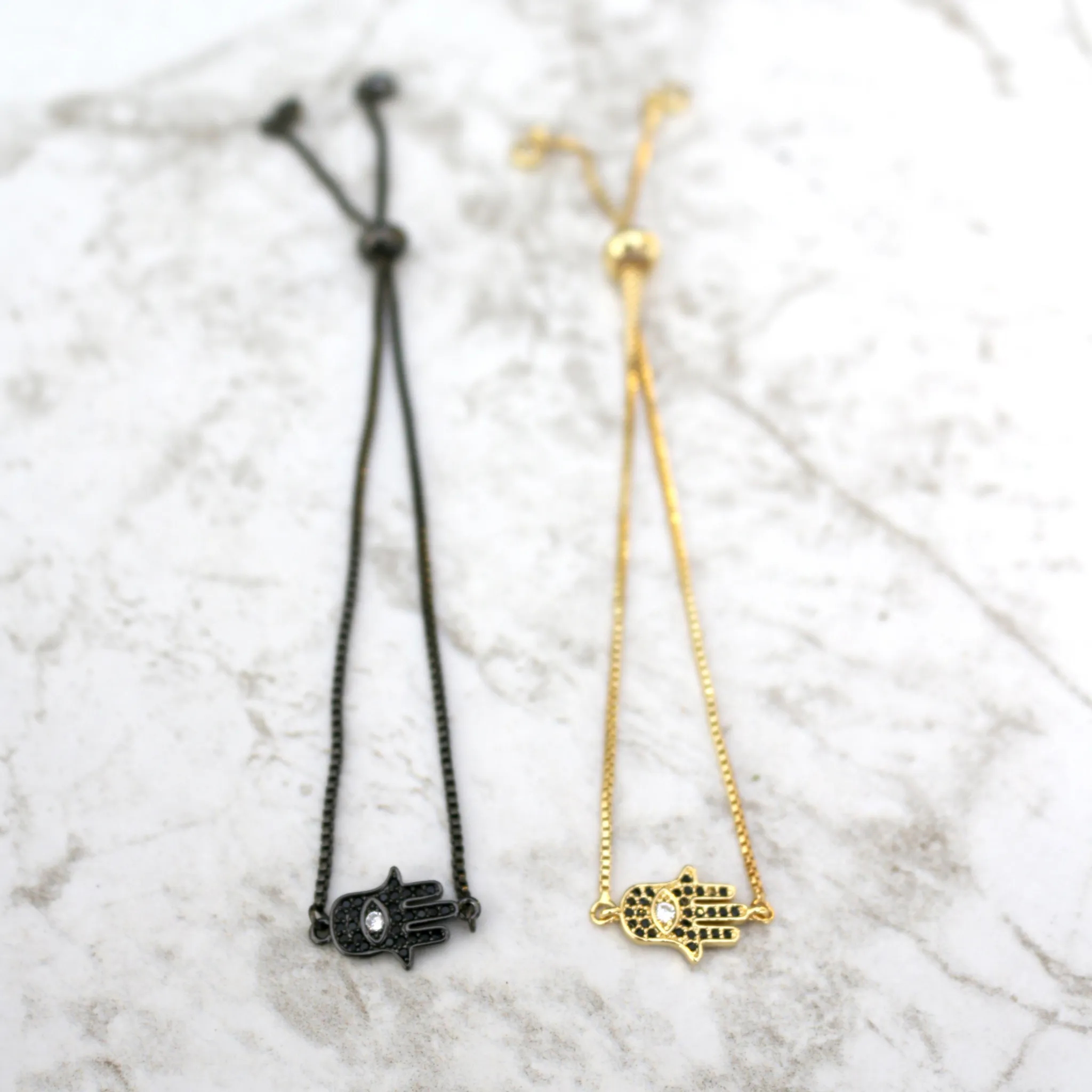 Talk to the Hand // Hamsa Chain Lariat Bracelet, Black or Gold, A Modern Bohemian // BH-B003