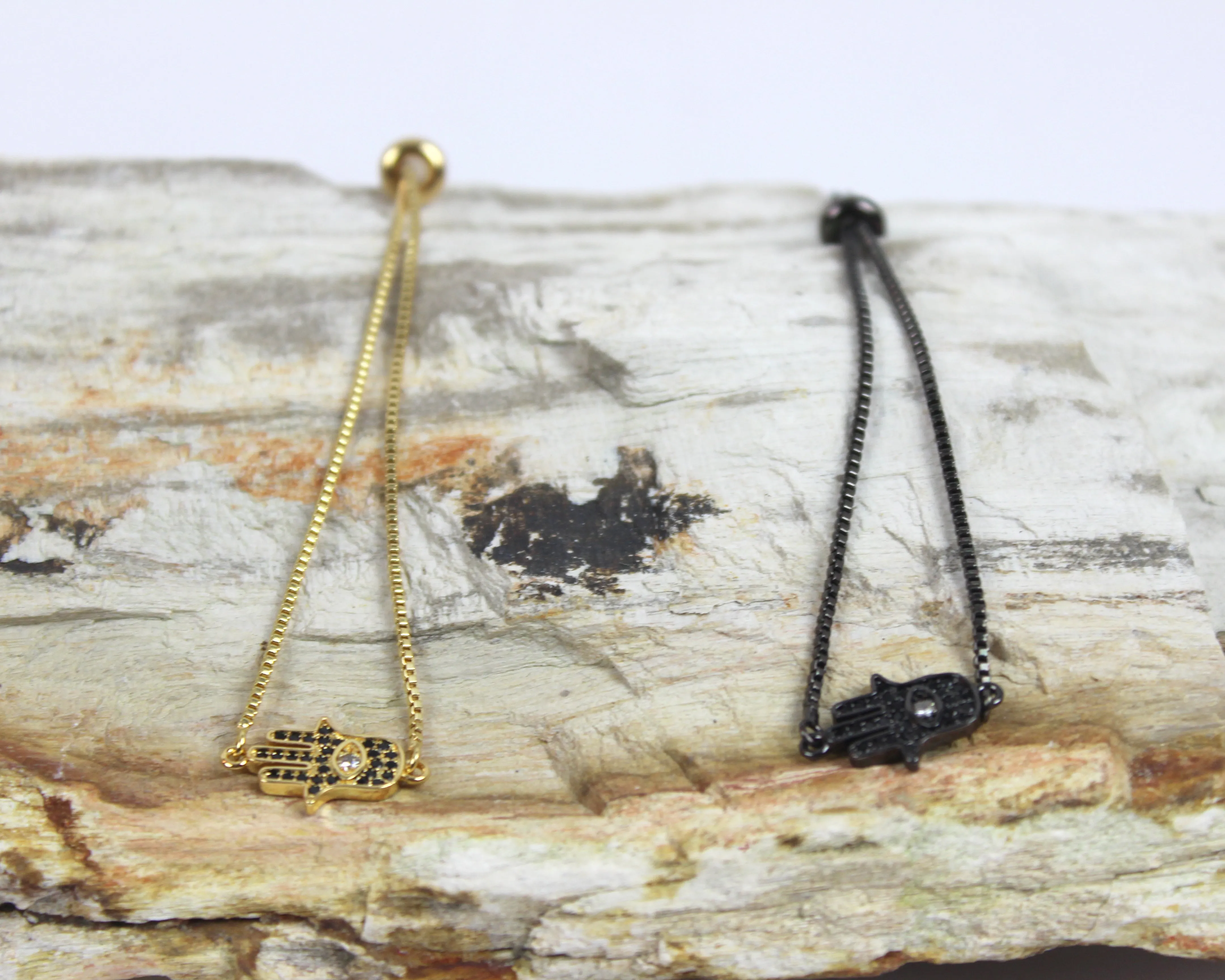 Talk to the Hand // Hamsa Chain Lariat Bracelet, Black or Gold, A Modern Bohemian // BH-B003