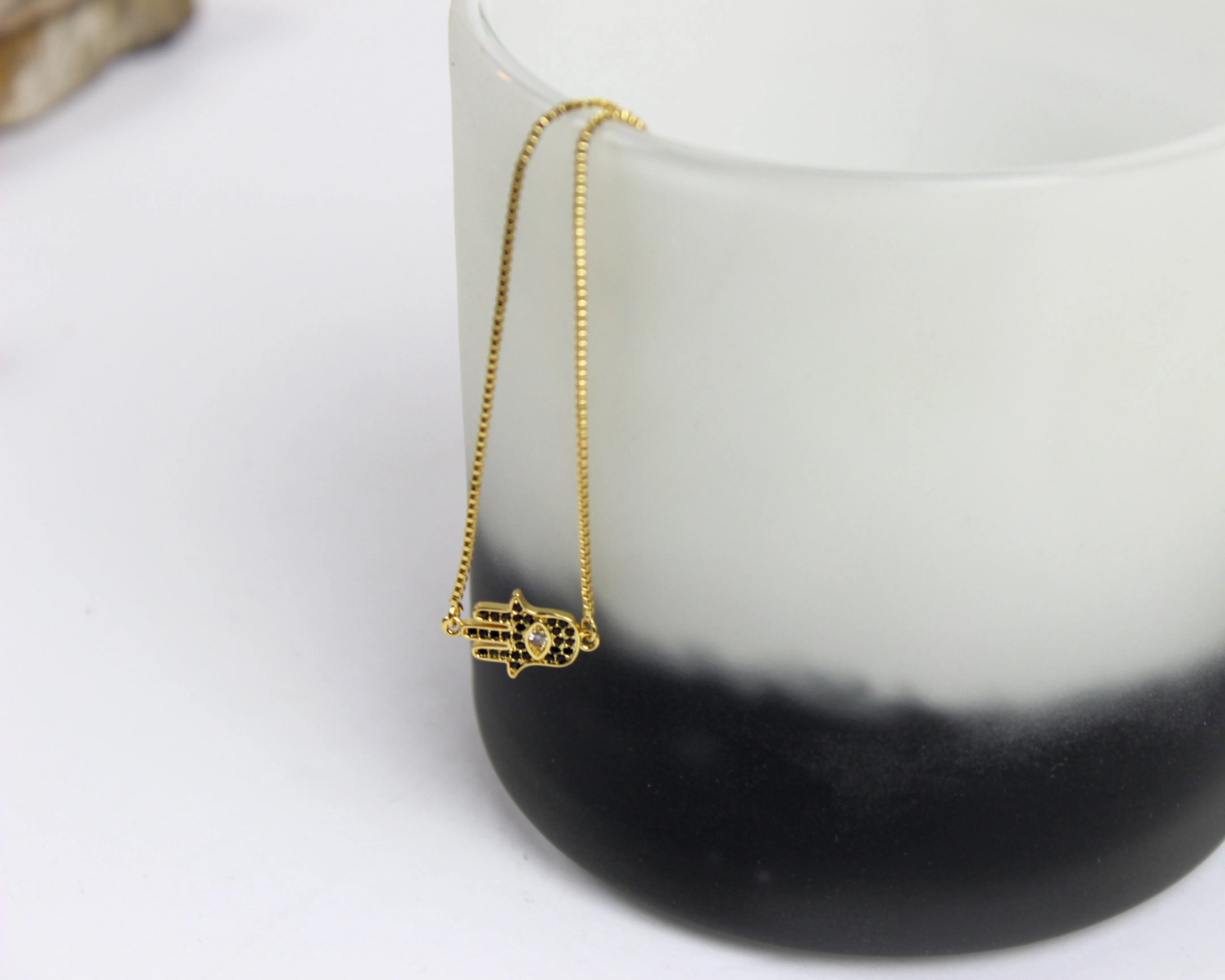 Talk to the Hand // Hamsa Chain Lariat Bracelet, Black or Gold, A Modern Bohemian // BH-B003