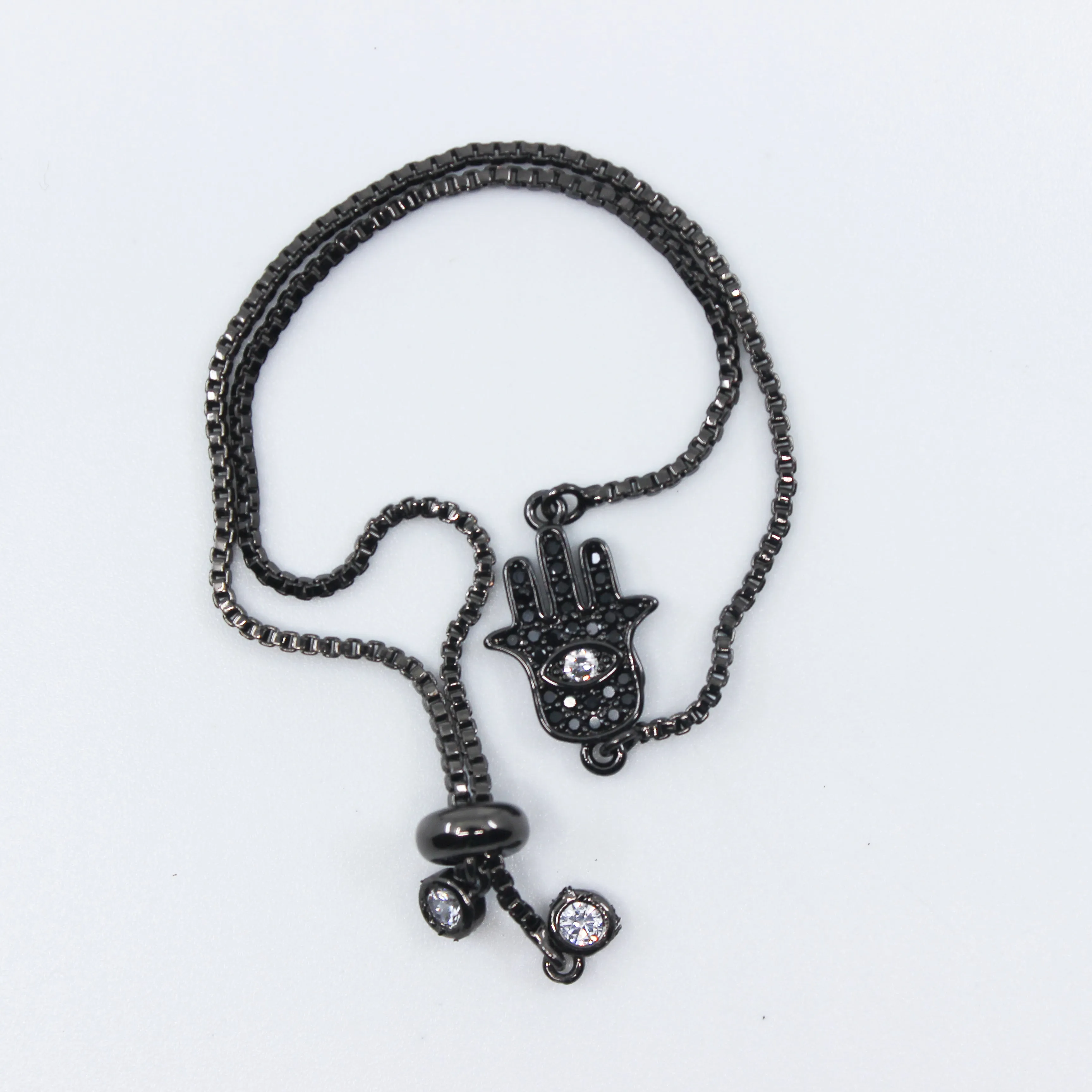 Talk to the Hand // Hamsa Chain Lariat Bracelet, Black or Gold, A Modern Bohemian // BH-B003