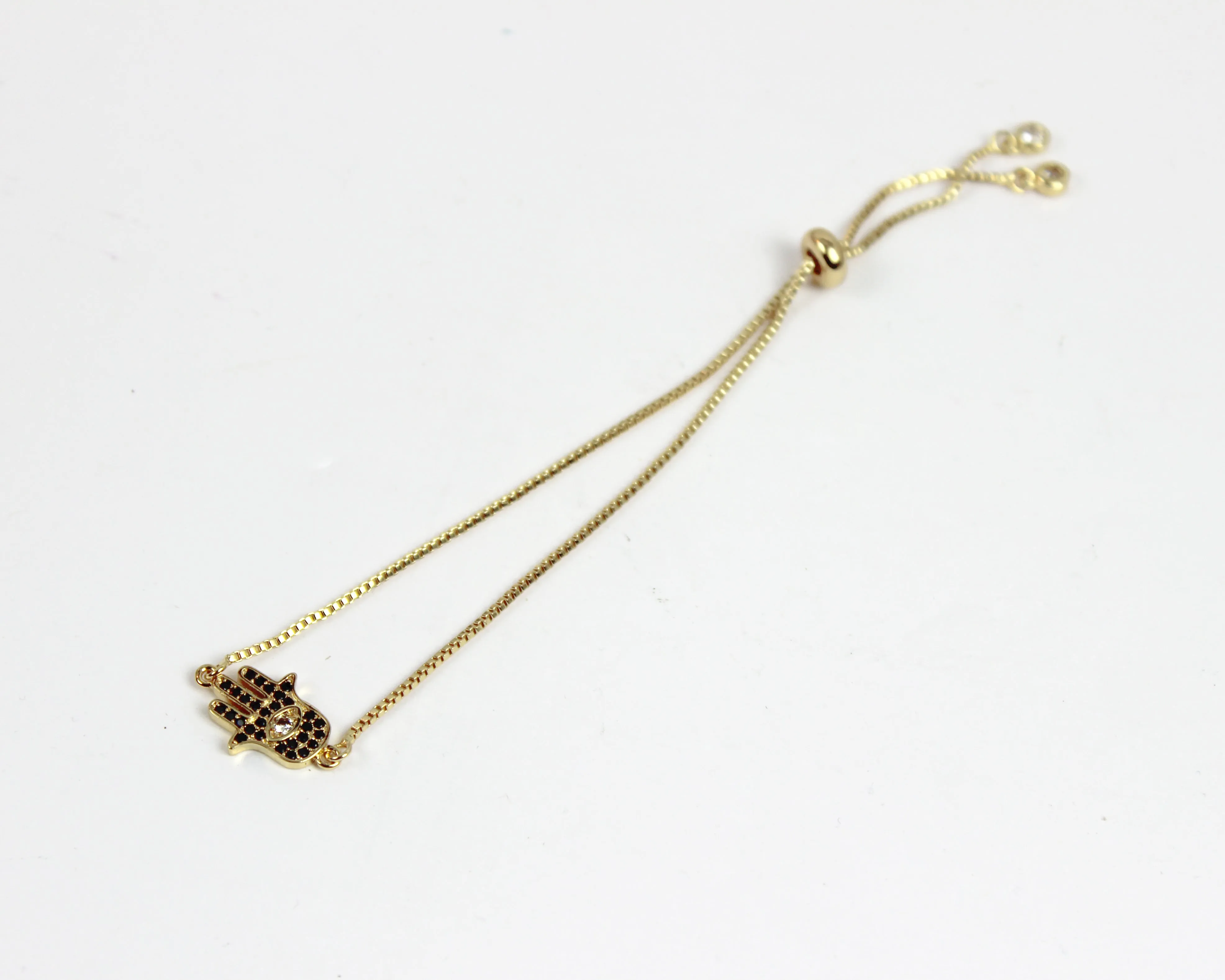 Talk to the Hand // Hamsa Chain Lariat Bracelet, Black or Gold, A Modern Bohemian // BH-B003