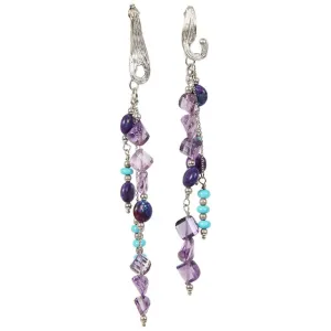 Turquoise, Amethyst, and Silver Chandelier Earrings