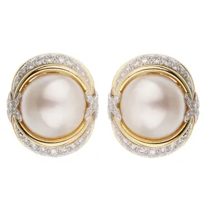 Verdura Pearl Diamond Yellow Gold Platinum Earrings