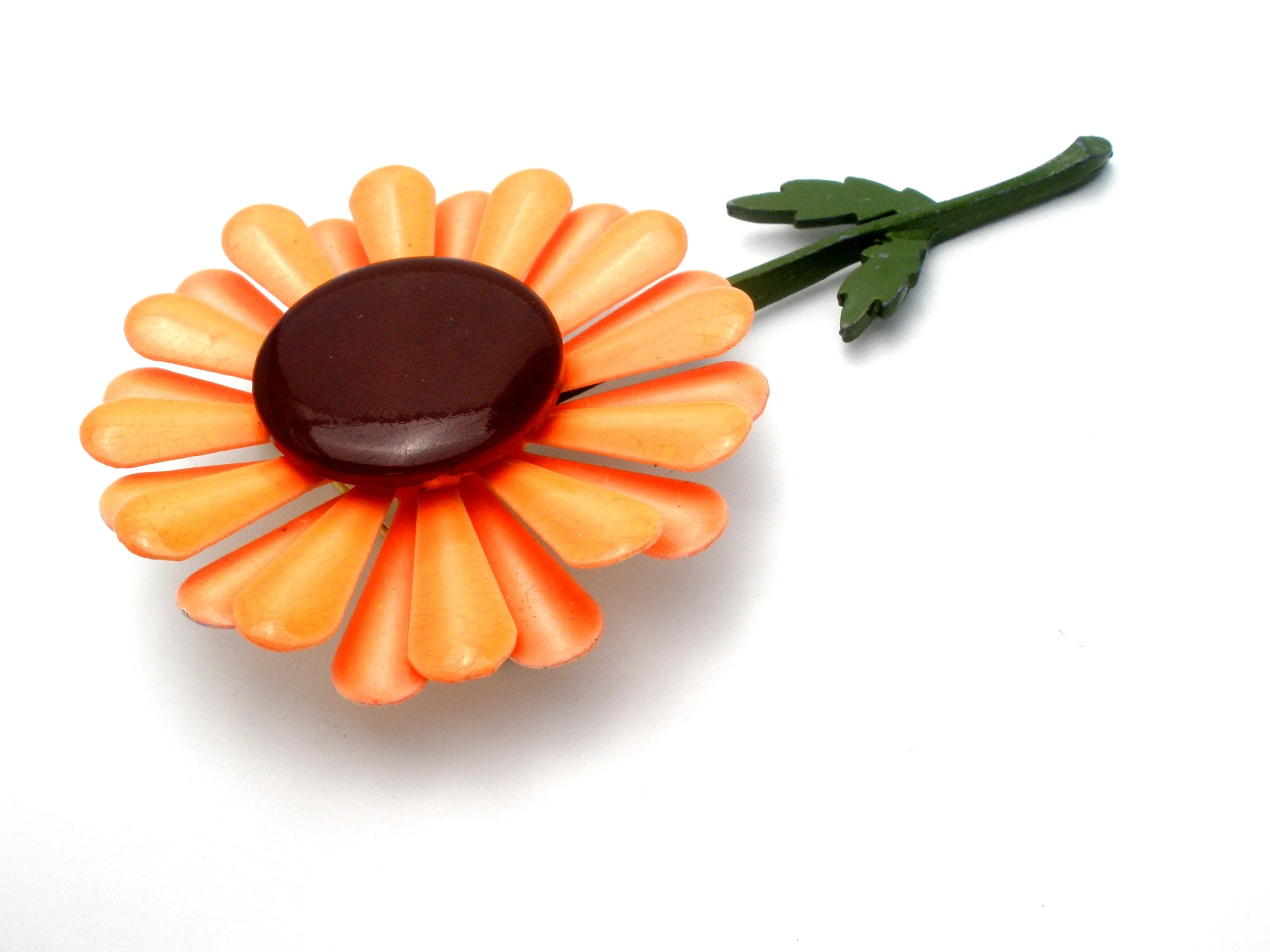 Vintage Orange Enamel Flower Brooch Pin