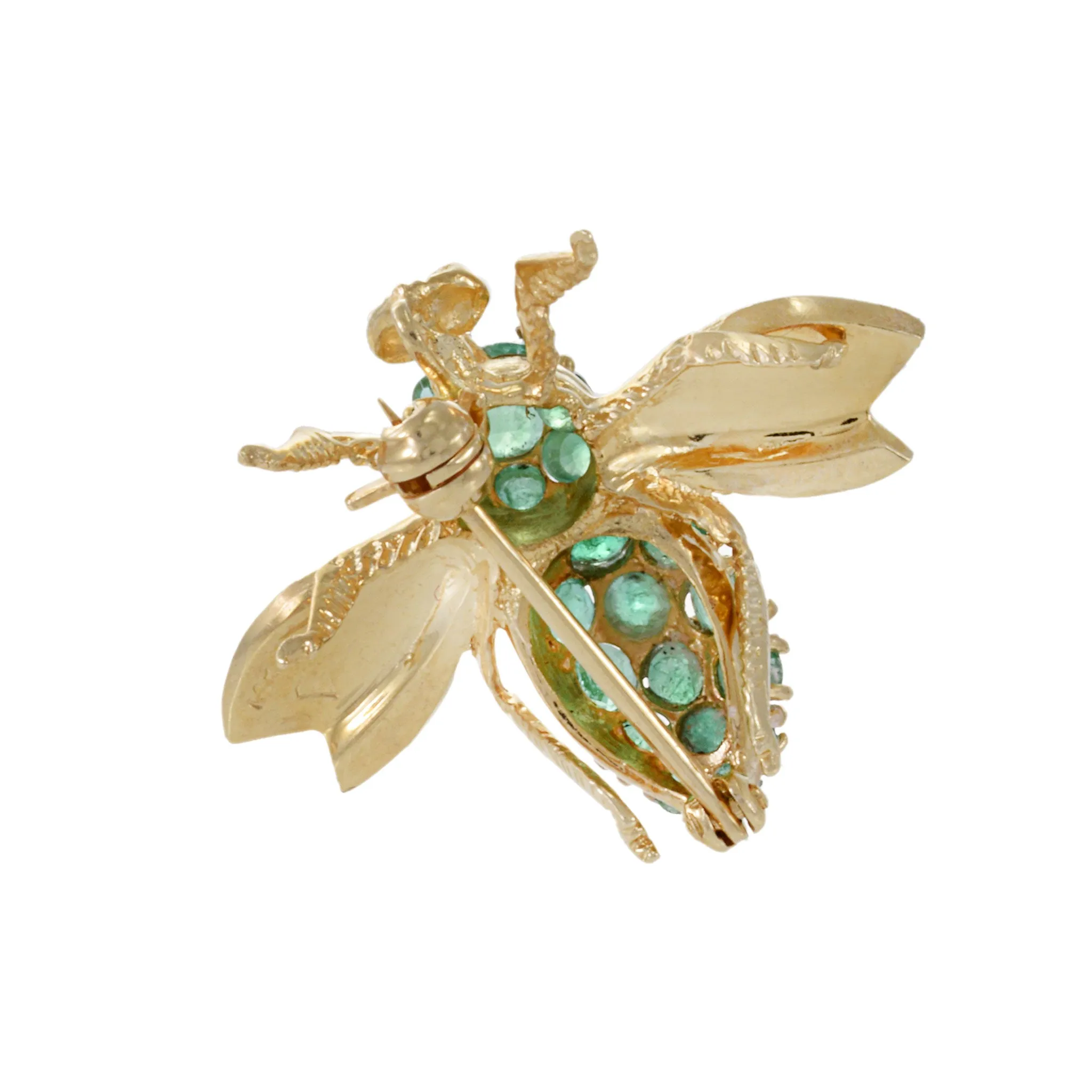 Vintage Retro Era 14KT Yellow Gold Emerald Bee Lapel Pin