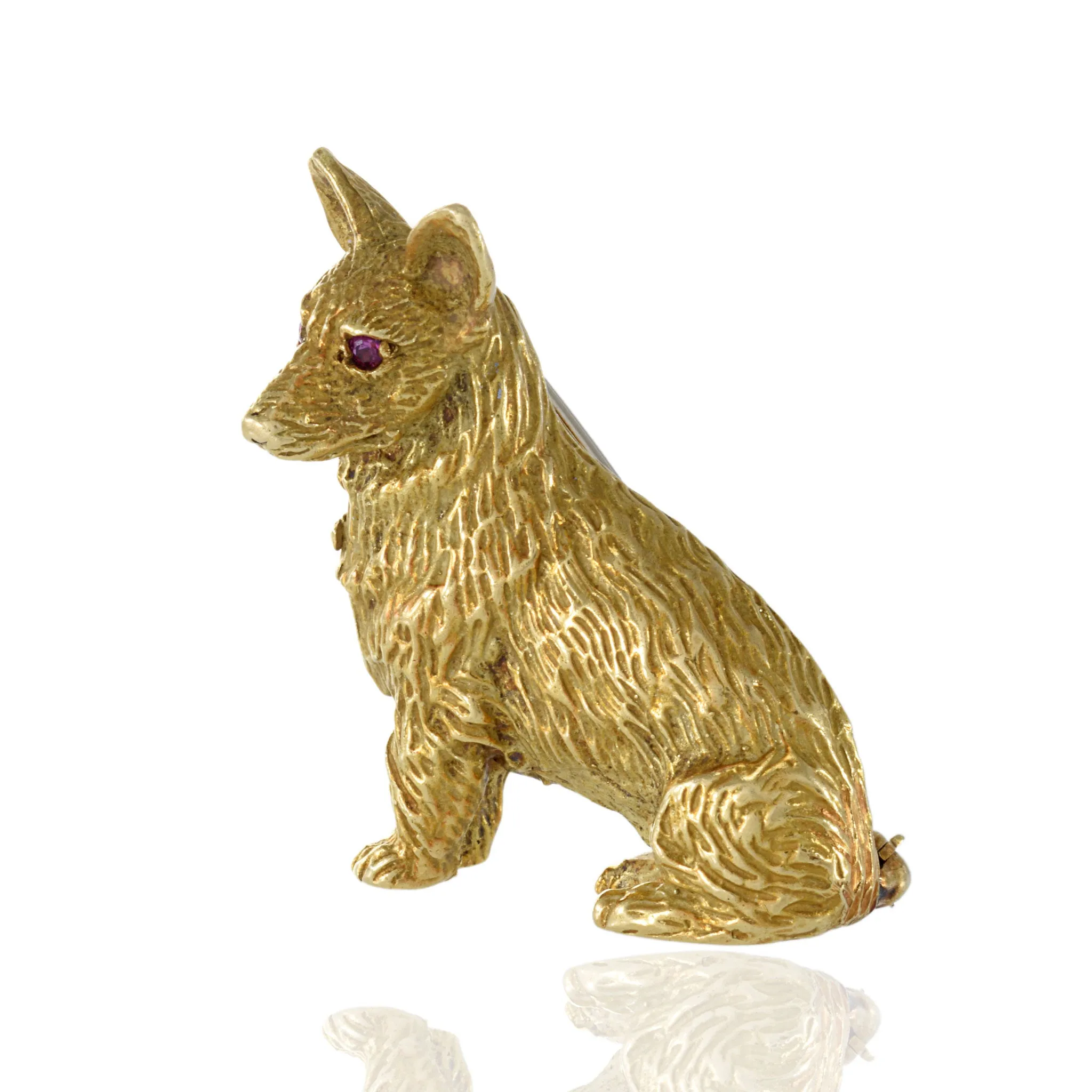 Vintage Retro Era 18KT Yellow Gold Dog Brooch