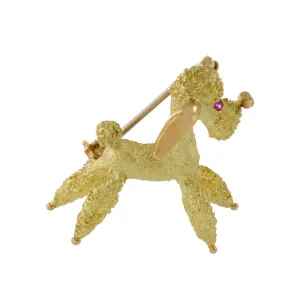 Vintage Retro Era 18KT Yellow Gold Poodle Dog Brooch