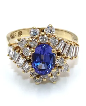 Vintage Tanzanite Ring with Diamonds Set in 14K Gold