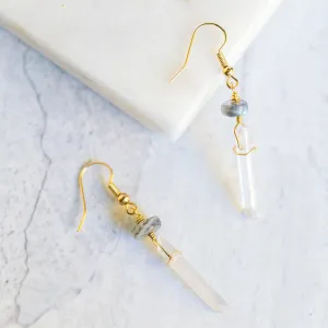 Wire Wrapped Crystal Earrings - Clear Quartz and Labradorite