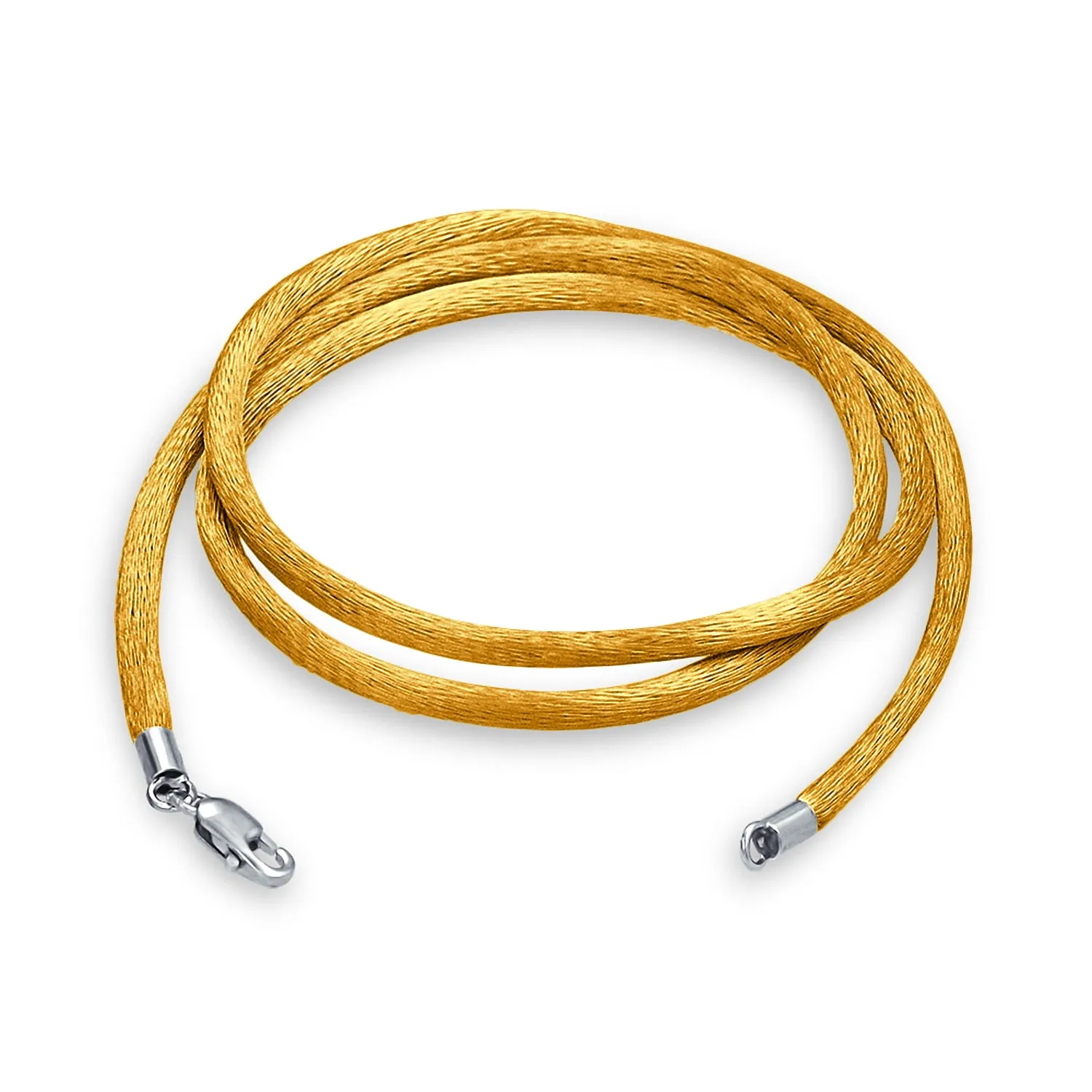 Yellow Gold Tone Satin Silk Cord Necklace with Sterling Silver Lobster Clasp