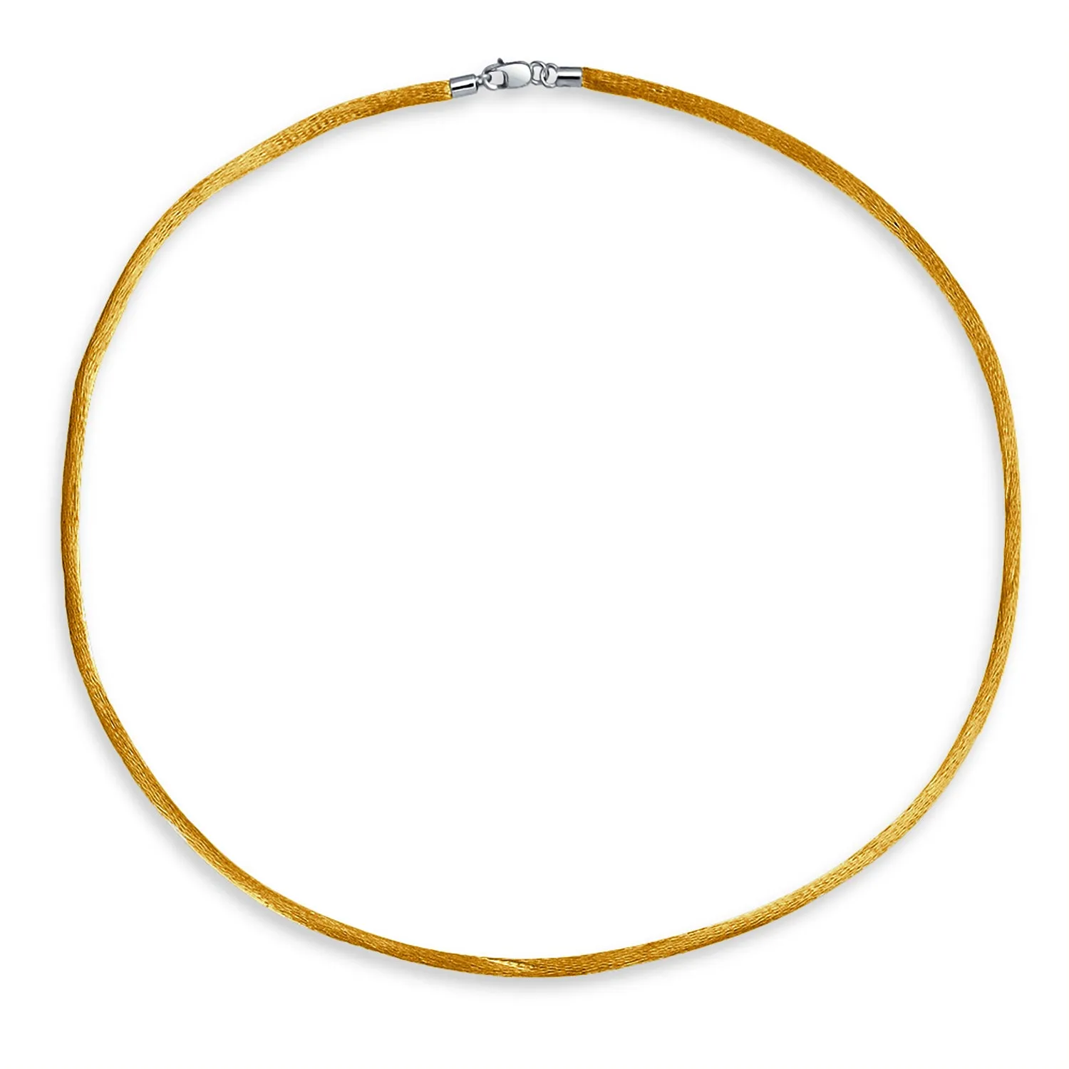 Yellow Gold Tone Satin Silk Cord Necklace with Sterling Silver Lobster Clasp