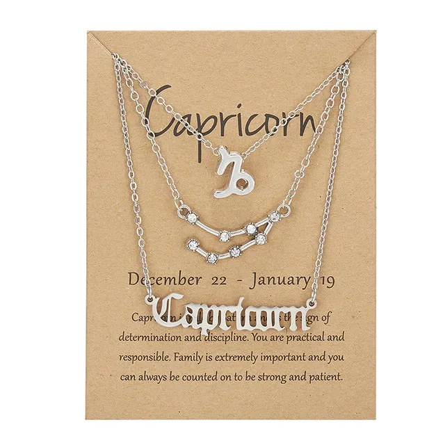 Zodiac Sign Necklace With Cardboard Card